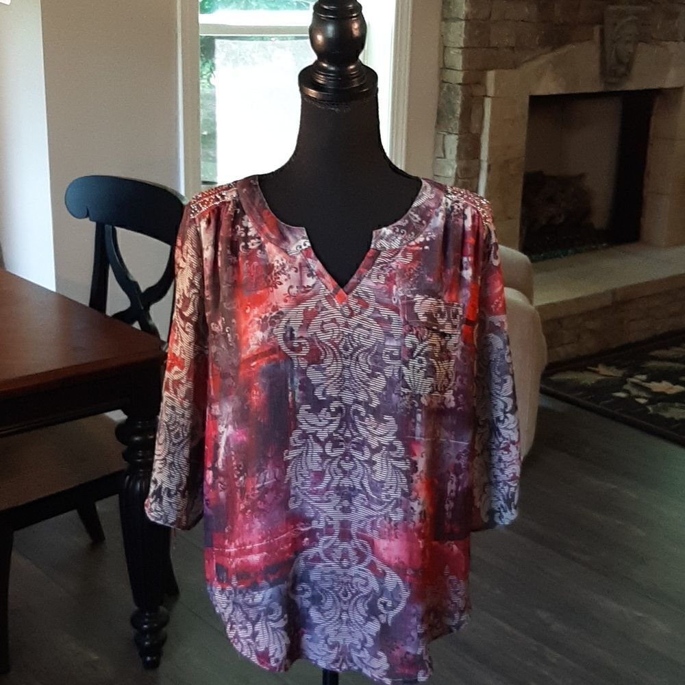 Energe World Wear Quarter Sleeve Bling Shoulder Flowy Top with Liner